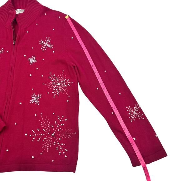 Norm Thompson Womens VTG Red Christmas Snowflake Full Zip Sweater Cardigan Sz L - Picture 13 of 14